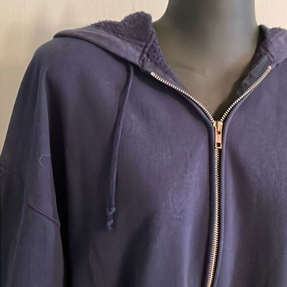 XL Jerzees blue long sleeve hooded pocketed full front zip fleece lined jacket - Picture 4 of 15